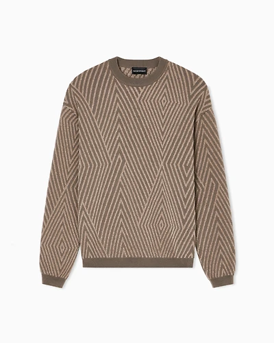 Emporio Armani - Virgin wool-blend jumper with op-art jacquard oversized diamonds, Man, Brown, Size:
