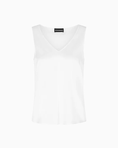 Emporio Armani - Silk satin V-neck top , Woman, White, Size: