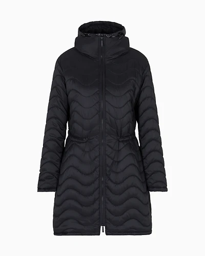 Emporio Armani - ASV nylon wave-effect quilted jacket with bib front, Woman, Black, Size: