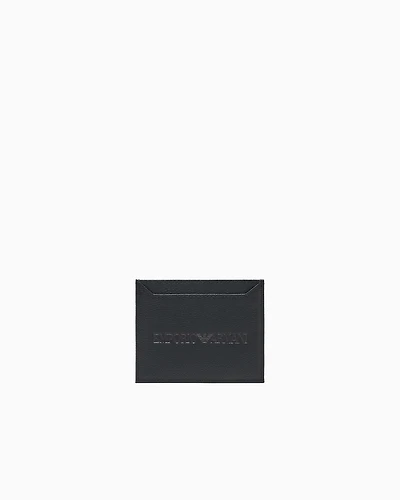 Emporio Armani - Tumbled leather card holder, Man, Black, Size: TU