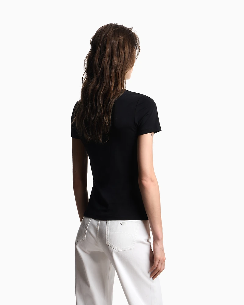 Emporio Armani - ASV stretch-jersey slim-fit T-shirt with oversized eagle pattern, Woman, Black, Size: