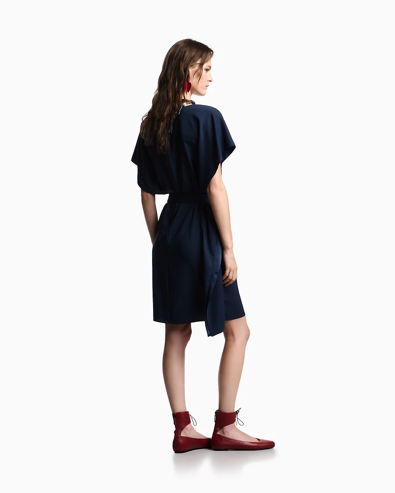 Emporio Armani - Satin crêpe sash dress , Woman, Blue, Size: