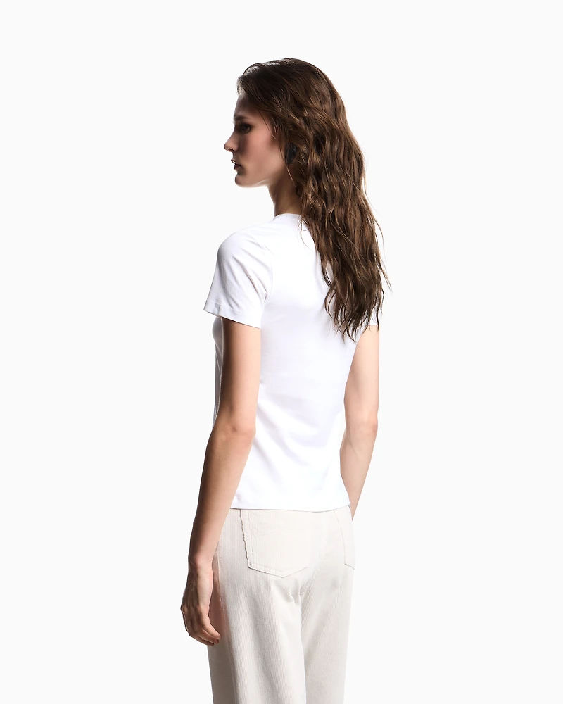 Emporio Armani - ASV stretch-jersey slim-fit T-shirt with oversized eagle pattern, Woman, White, Size: