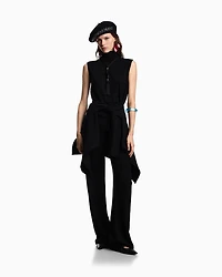 Emporio Armani - ASV palazzo trousers waffle-weave technical fabric, Woman, Black, Size: