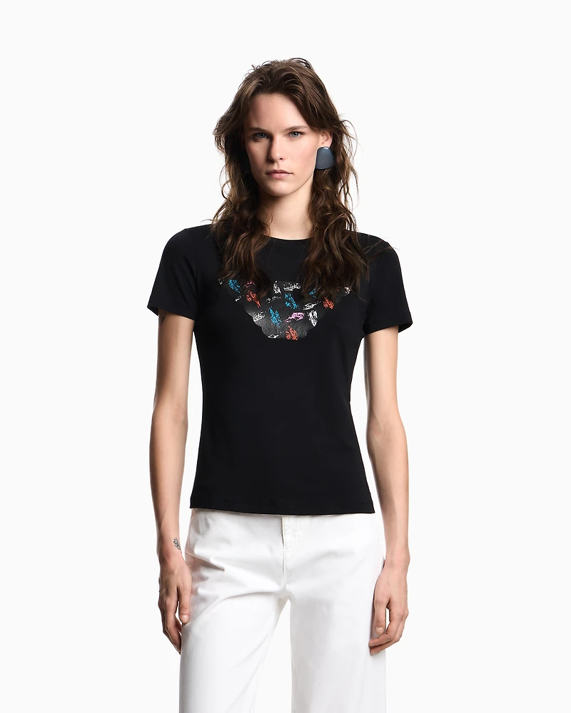 Emporio Armani - ASV stretch-jersey slim-fit T-shirt with oversized eagle pattern, Woman, Black, Size: