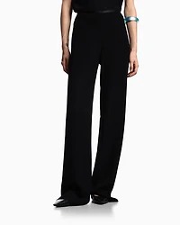 Emporio Armani - ASV palazzo trousers waffle-weave technical fabric, Woman, Black, Size: