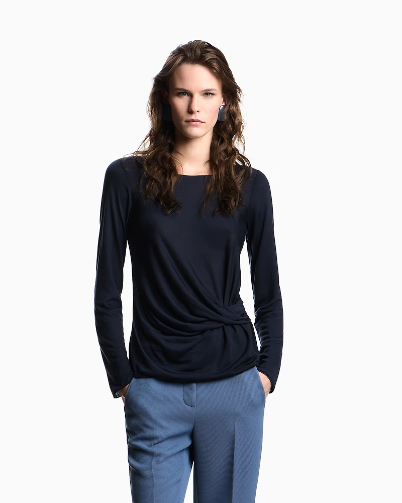 Emporio Armani - Jersey jumper with twist, Woman, Navy Blue, Size: