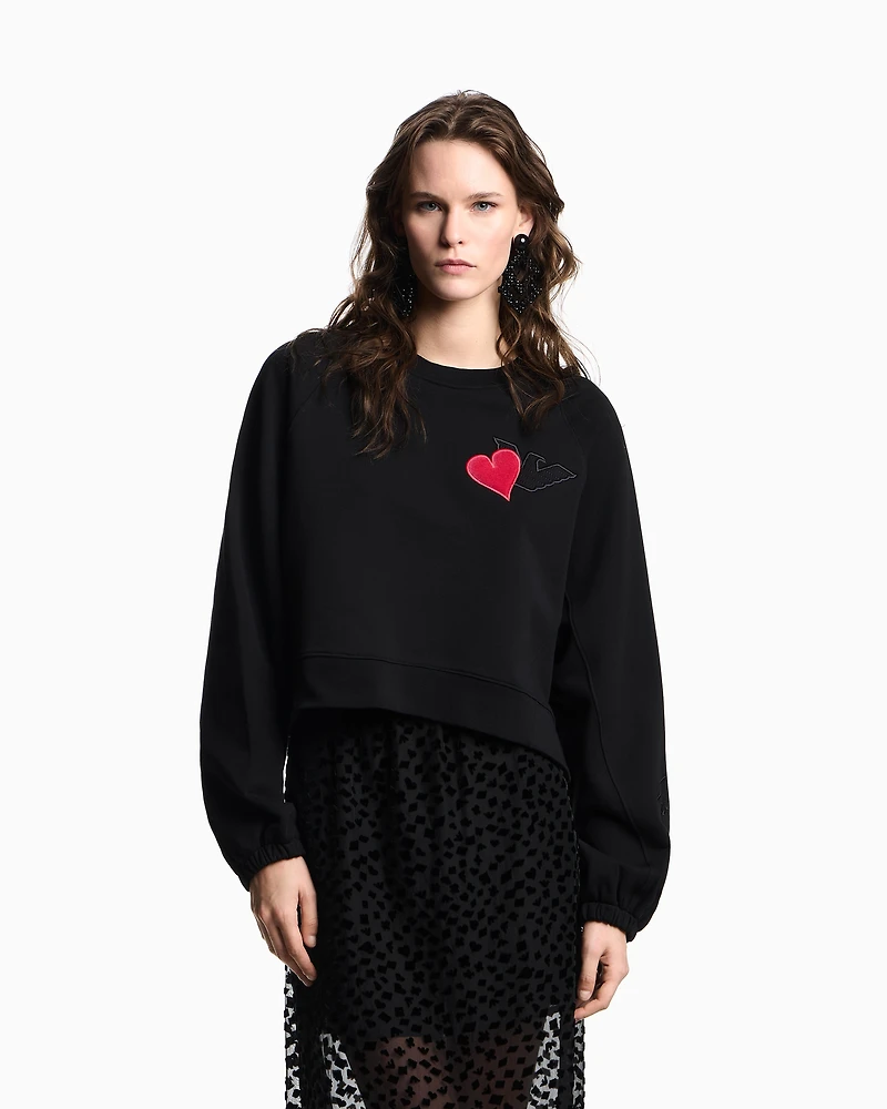 Emporio Armani - ASV French terry sweatshirt with logo, Woman, Black, Size: