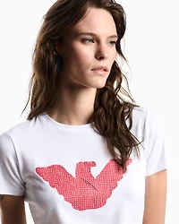 Emporio Armani - ASV stretch-jersey slim-fit T-shirt with oversized eagle pattern, Woman, White, Size: