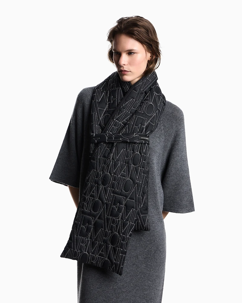 Emporio Armani - Nylon scarf with embroidered logo, Woman, Black, Size: TU