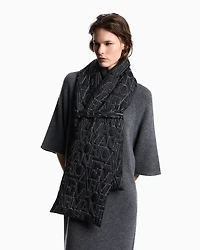 Emporio Armani - Nylon scarf with embroidered logo, Woman, Black, Size: TU