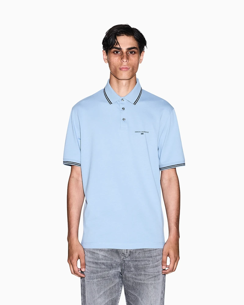Armani Exchange - Regular fit cotton jersey polo shirt, Man, Light Blue, Size: