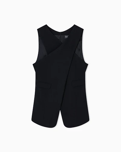 Emporio Armani - Stretch sandblasted fabric crossover top, Woman, Black, Size: