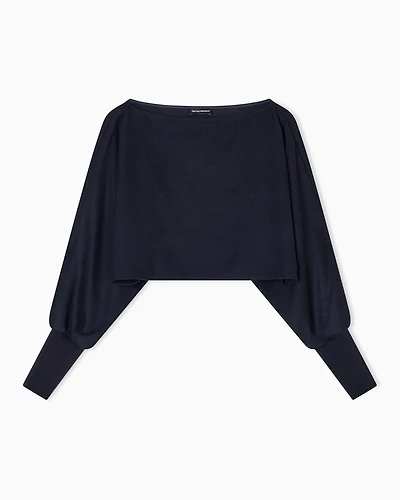 Emporio Armani - Winter Urbanism capsule collection crop top lightweight cloth made of a virgin wool blend, Woman, Navy Blue, Size: