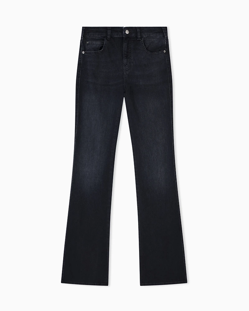 Emporio Armani - J47 Mid-high rise jeans with a flared leg worn-look stretch denim, Woman, Black, Size: