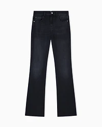 Emporio Armani - J47 Mid-high rise jeans with a flared leg worn-look stretch denim, Woman, Black, Size: