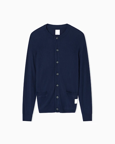Emporio Armani - New York Capsule Collection rib-knit cardigan, Man, Navy Blue, Size: