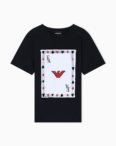 Emporio Armani - Supima jersey T-shirt with Jeu de Cartes print, Woman, Black, Size: L