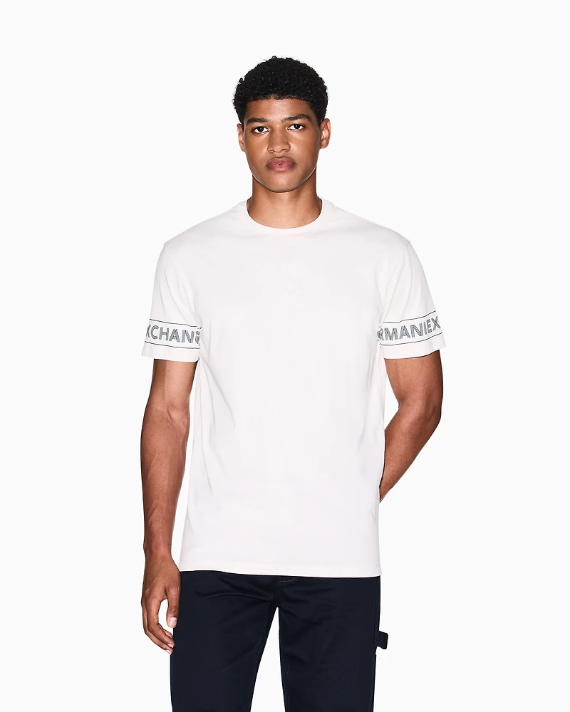 Armani Exchange - Regular fit T-shirt with printed sleeves, Man, White, Size: