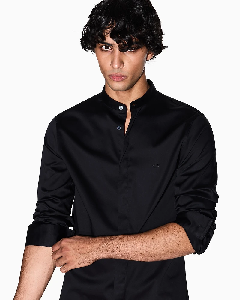 Armani Exchange - Shirt with mandarin collar, Man, Black, Size: