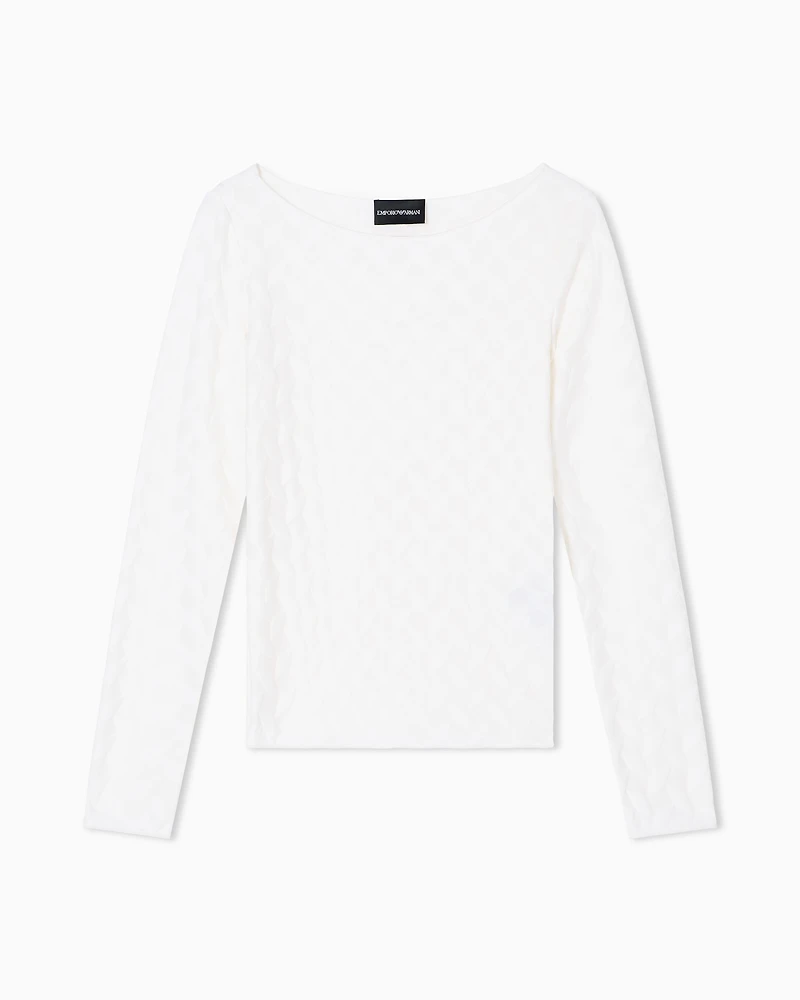 Emporio Armani - Jacquard jersey jumper with a geometric pattern, Woman, White, Size: