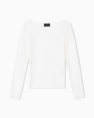 Emporio Armani - Jacquard jersey jumper with a geometric pattern, Woman, White, Size: