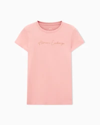 Armani Exchange - Slim fit T-shirt with glitter logo, Woman, Pink, Size:
