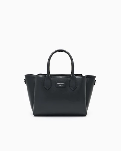 Emporio Armani - Medium shopper bag with palmellato finish, Woman, Black, Size: TU