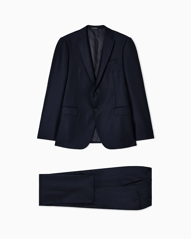 Emporio Armani - Regular-fit single-breasted suit stippled micro-chevron virgin wool, Man, Blue, Size: