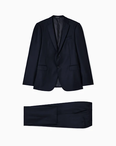 Emporio Armani - Regular-fit single-breasted suit stippled micro-chevron virgin wool, Man, Blue, Size: