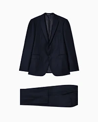 Emporio Armani - Regular-fit single-breasted suit stippled micro-chevron virgin wool, Man, Blue, Size:
