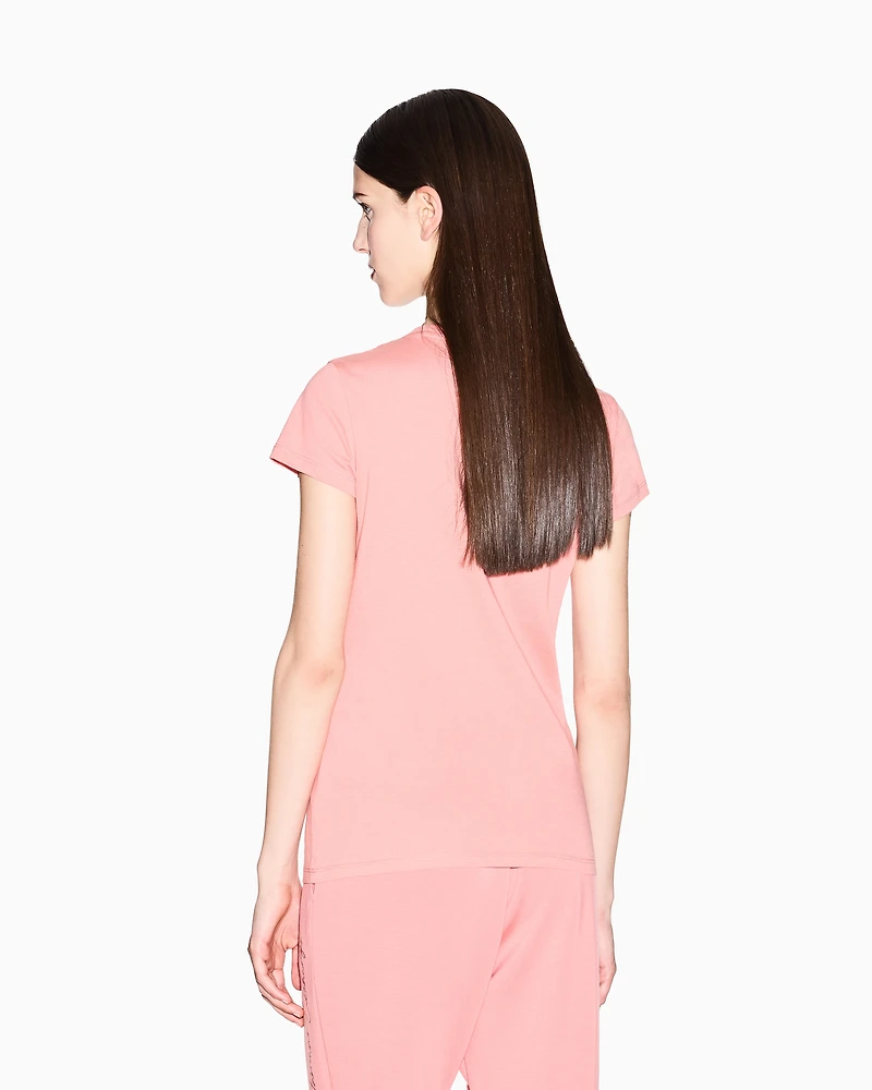 Armani Exchange - Slim fit T-shirt with glitter logo, Woman, Pink, Size: