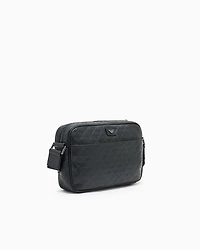 Emporio Armani - Leather shoulder bag with all-over embossed eagle , Man, Black, Size: TU