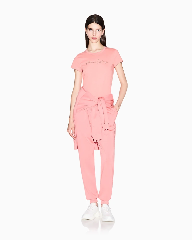 Armani Exchange - Slim fit T-shirt with glitter logo, Woman, Pink, Size: