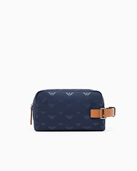Emporio Armani - All-over eagle canvas washbag, Man, Navy Blue, Size: TU