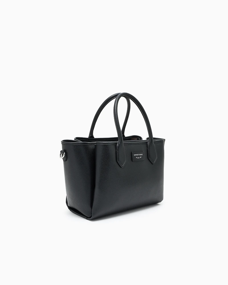 Emporio Armani - Medium shopper bag with palmellato finish, Woman, Black, Size: TU