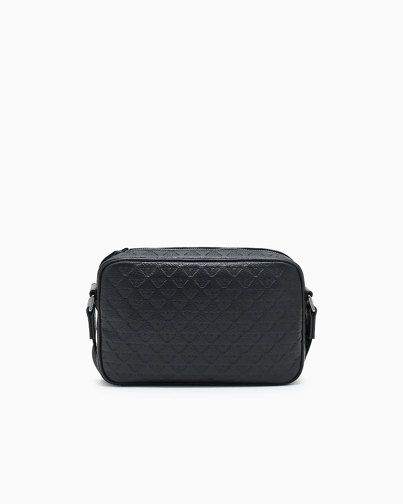 Emporio Armani - Leather shoulder bag with all-over embossed eagle , Man, Black, Size: TU
