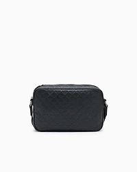 Emporio Armani - Leather shoulder bag with all-over embossed eagle , Man, Black, Size: TU