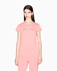 Armani Exchange - Slim fit T-shirt with glitter logo, Woman, Pink, Size: