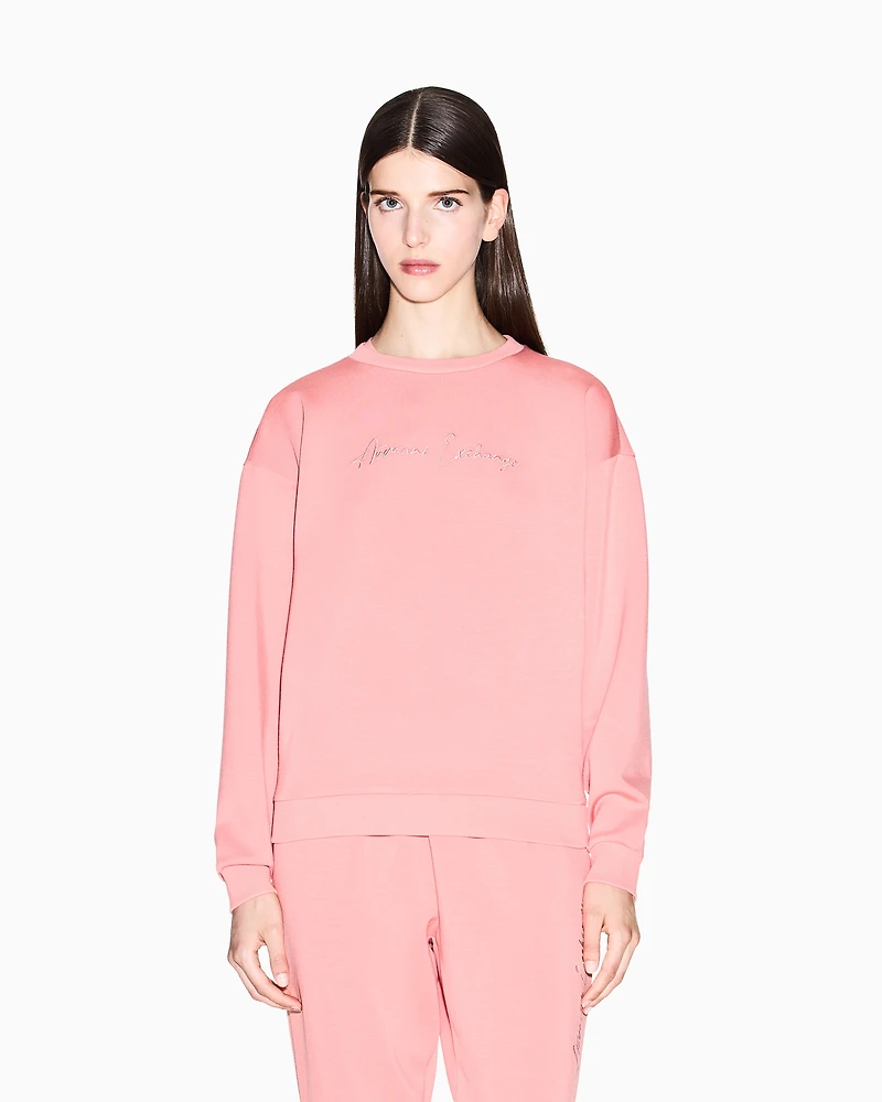 Armani Exchange - Basic crewneck sweatshirt, Woman, Pink, Size: