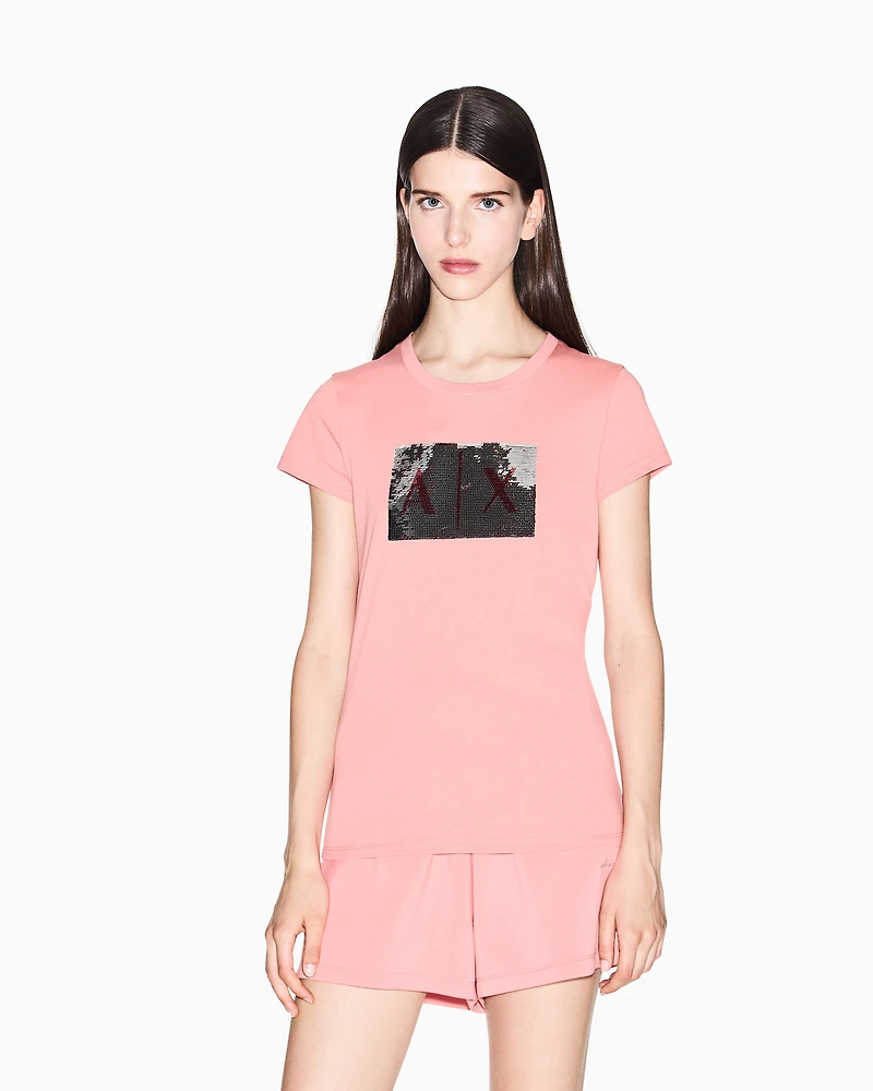 Armani Exchange - Slim fit T-shirt stretch cotton jersey, Woman, Pink, Size: