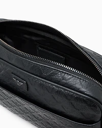 Emporio Armani - Leather shoulder bag with all-over embossed eagle , Man, Black, Size: TU