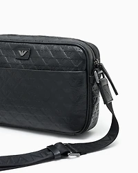 Emporio Armani - Leather shoulder bag with all-over embossed eagle , Man, Black, Size: TU