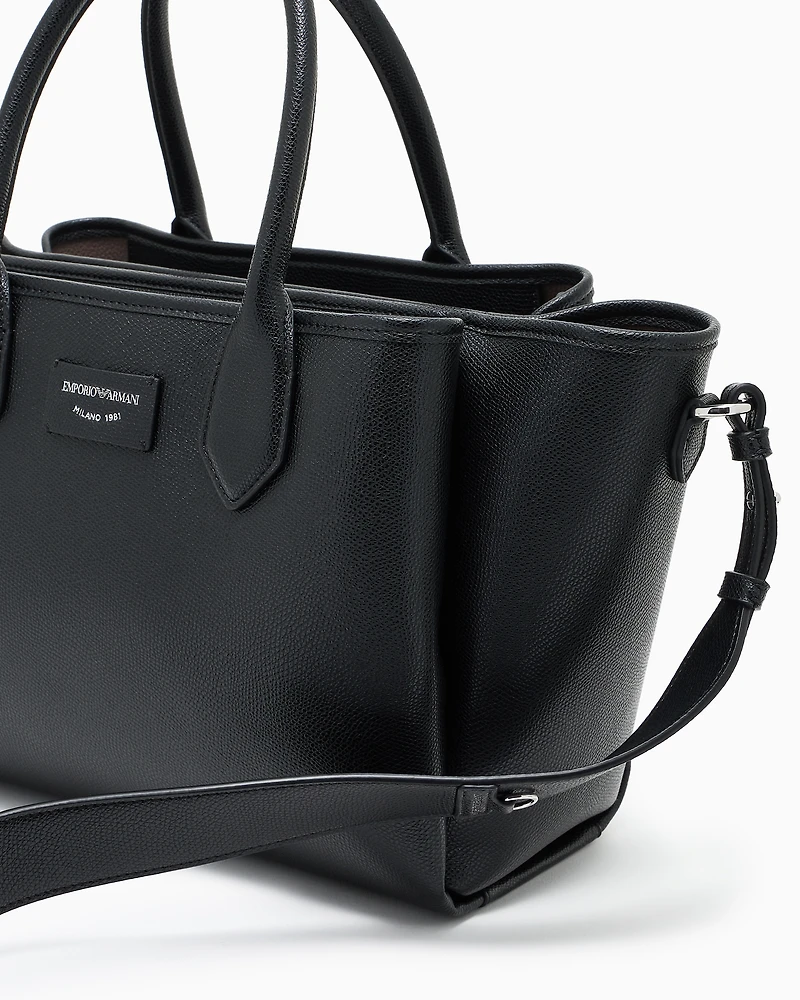 Emporio Armani - Medium shopper bag with palmellato finish, Woman, Black, Size: TU