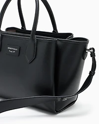 Emporio Armani - Medium shopper bag with palmellato finish, Woman, Black, Size: TU