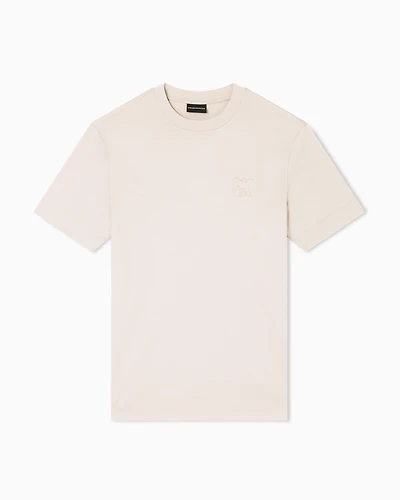 Emporio Armani - ASV Lyocell jersey blend T-shirt with domed logo, Man, Beige, Size: