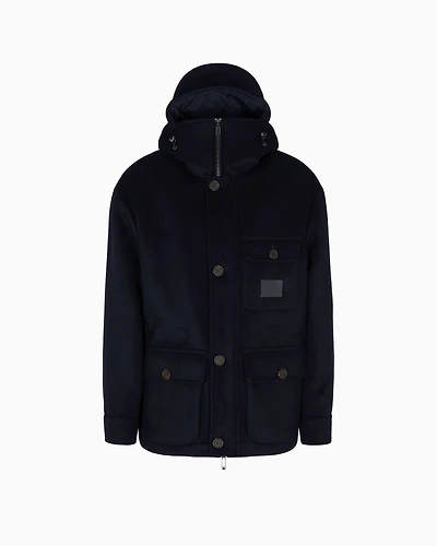 Emporio Armani - Hooded blouson wool cloth, Man, Navy Blue, Size: