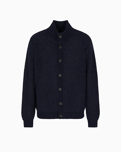 Emporio Armani - Fancy-knit alpaca-blend cardigan, Man, Navy Blue, Size: