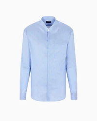Emporio Armani - Linen and silk blend chambray shirt with guru collar, Man, Light Blue, Size: