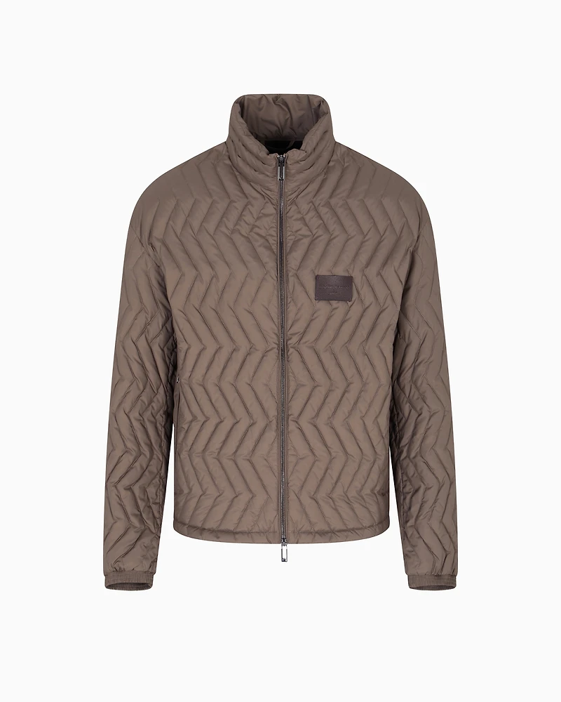 Emporio Armani - Full-zip down jacket chevron quilted ripstop nylon, Man, Beige, Size:
